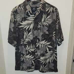 Caribbean Joe 100% Silk Hawaiian Tropical Button Down Sz Large Vtg 90s